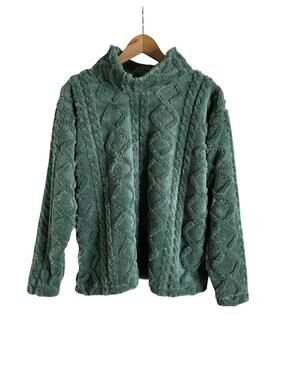 Eddie Bauer Sage Green Ultra Soft Cable Fleece Pullover Size Medium